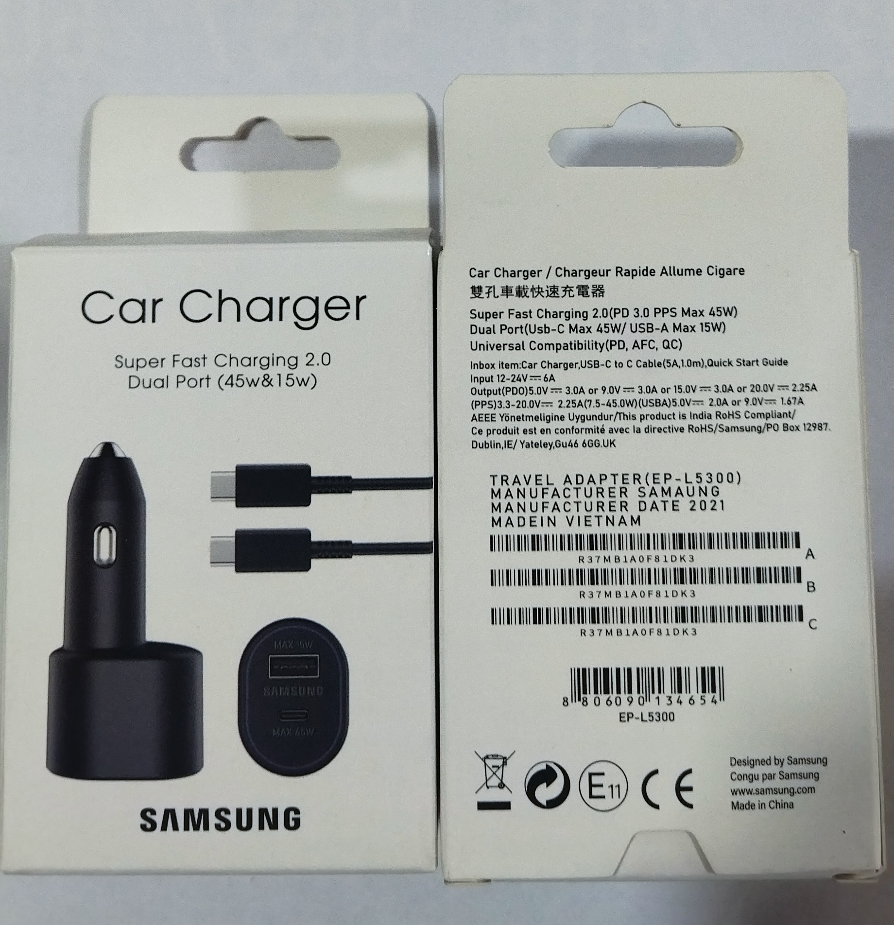 شارژر فندکی سامسونگ دو پورت SuperFastCharge 45W اورجینال
